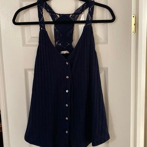 Maurices navy tank top, crochet back detail, size large, EUC , smoke free home